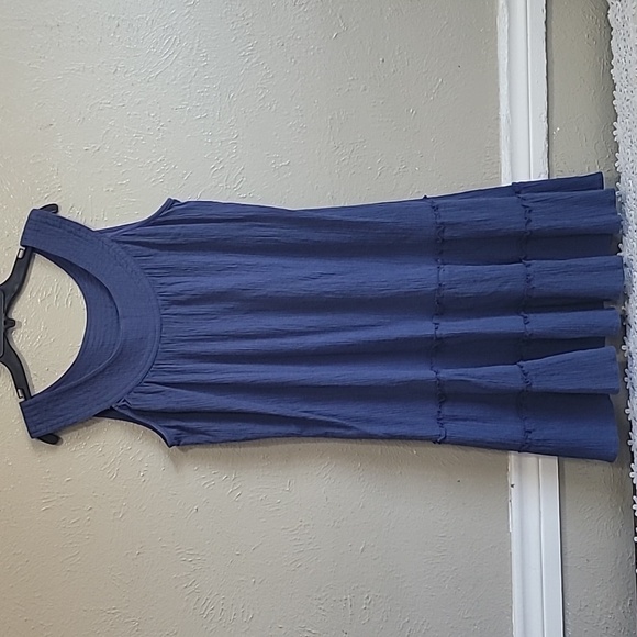 Essentials CottonSpring Summer Midi dress Size L sleeveless round neck blue - Picture 1 of 10